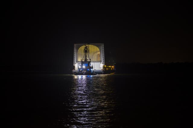 NASA image: NASA’s Pegasus Barge Stops at MAF with Artemis I Rocket Hardware